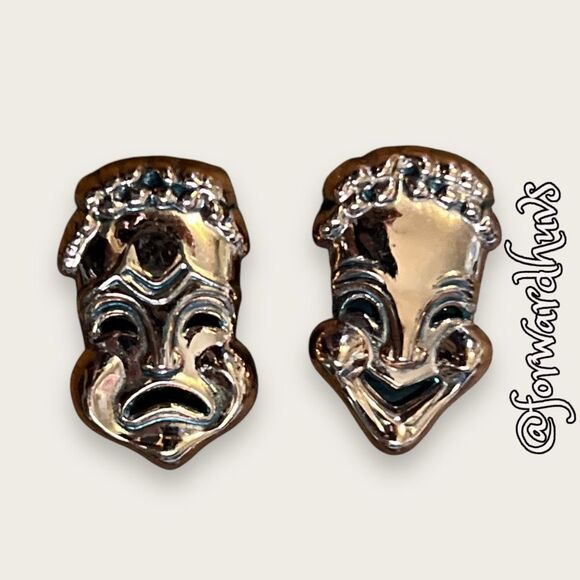 Renoir Marked Copper Drama Masks Clip-On Earrings - Picture 3 of 10